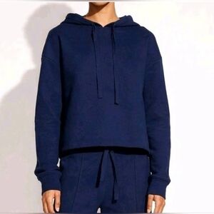 Womens Vince Cinch Cropped Hoodie Navy Blue Medium